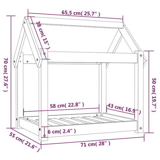 The Living Store Hondenmand - Massief grenenhout - 71x55x70 cm - Zwart