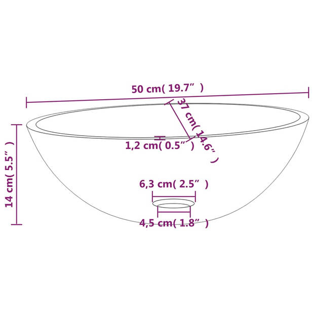 vidaXL Wasbak 50x37x14 cm glas zwart