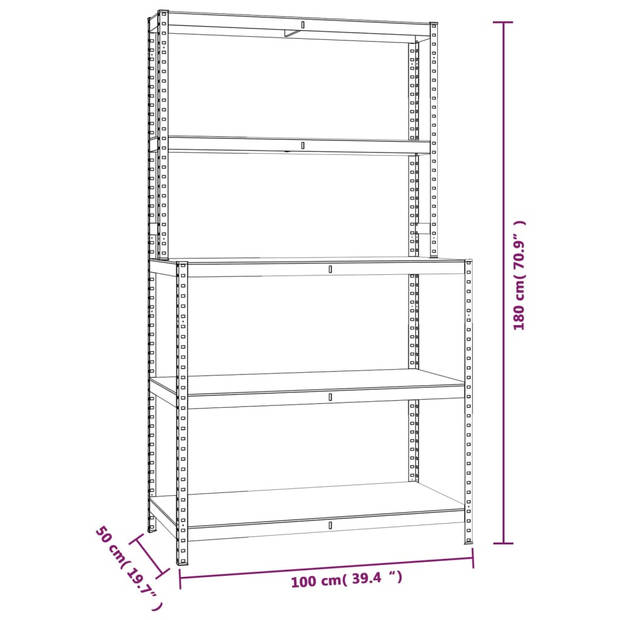 vidaXL Werktafel 5-laags met schappen staal & bewerkt hout zilverkleur