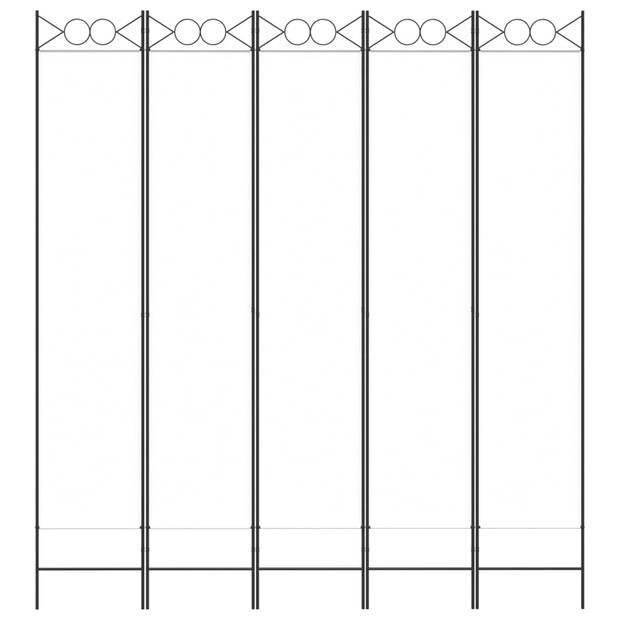 The Living Store Kamerscherm 5 Panelen - 200x220cm - Wit - Stof (100% polyester) en ijzer