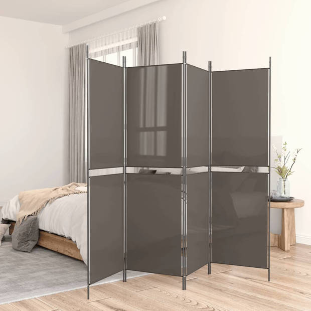 The Living Store Kamerscherm Antraciet 250x200 cm - Opvouwbaar - Stof - Polyester - IJzer