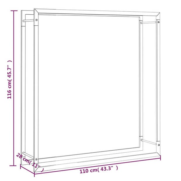 vidaXL Haardhoutrek 110x28x116 cm staal matzwart