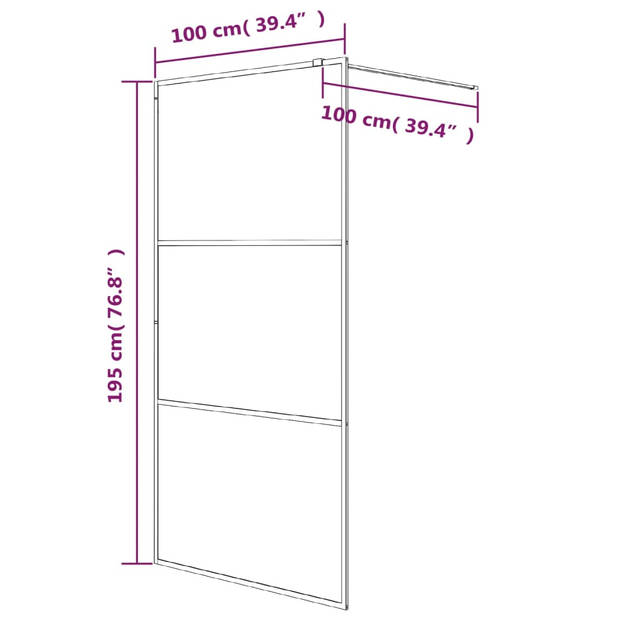 vidaXL Inloopdouchewand 100x195 cm transparant ESG-glas zwart