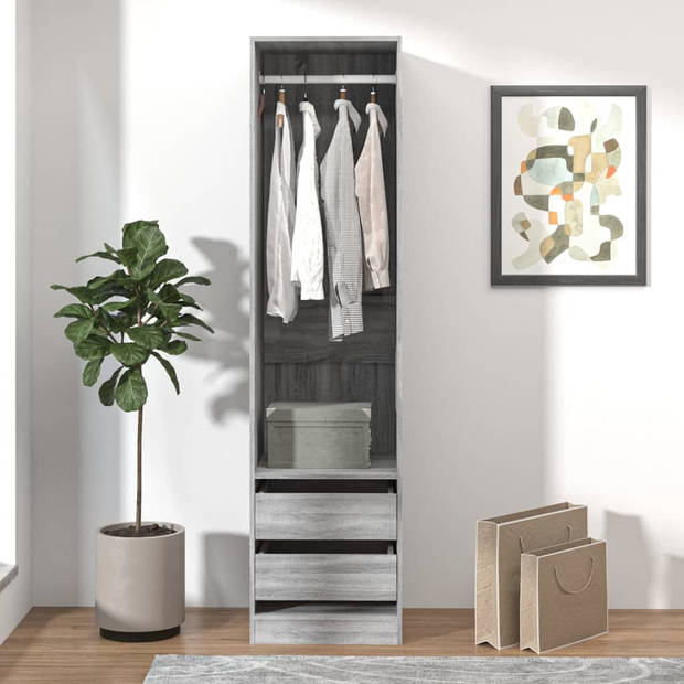 The Living Store Garderobekast - Klassiek - Hout - 50x50x200 cm - Grijs sonoma eiken