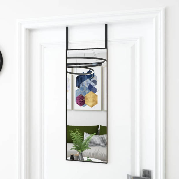 The Living Store Deurspiegel - Zwart Aluminium - 30x80 cm - Hoogte verstelbaar