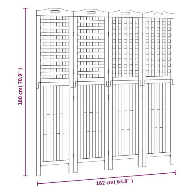 vidaXL Kamerscherm met 4 panelen 162x2x180 cm massief acaciahout