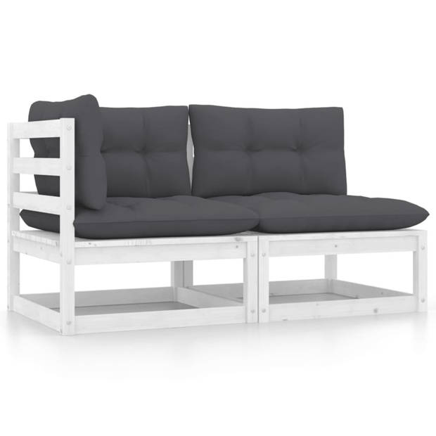 vidaXL 2-delige Loungeset met kussens massief grenenhout wit