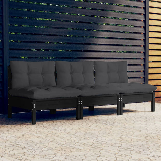 The Living Store Sofa Outdoor - Massief grenenhout - Zwart - 63.5 x 63.5 x 62.5 cm