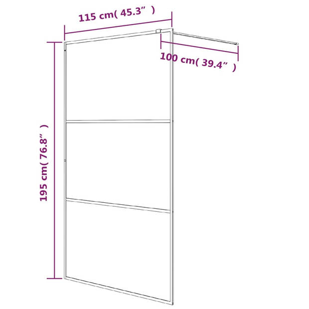 vidaXL Inloopdouchewand 115x195 cm transparant ESG-glas wit