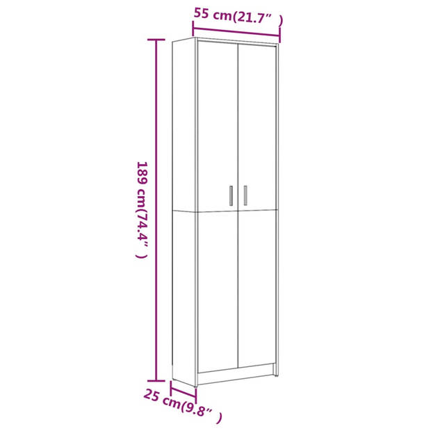 vidaXL Gangkast 55x25x189 cm bewerkt hout gerookt eikenkleurig