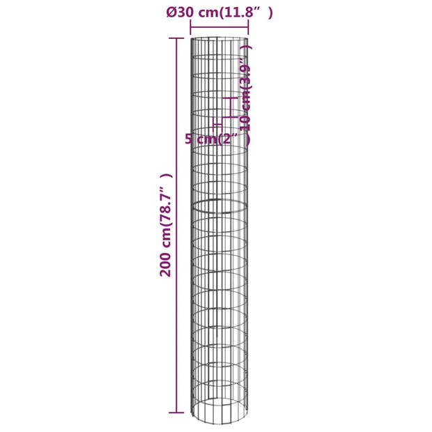 The Living Store Gabion Paal Rond - 30 x 200 cm - Gegalvaniseerd Staal