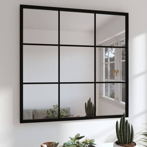 The Living Store Wandspiegel Zwart Metaal en Glas - 60 x 60 cm - Tijdloos Ontwerp