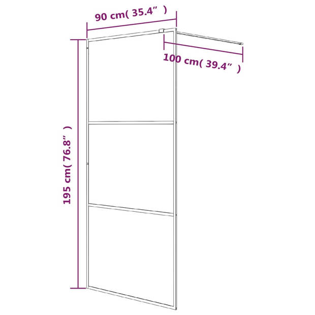 vidaXL Inloopdouchewand 90x195 cm transparant ESG-glas wit