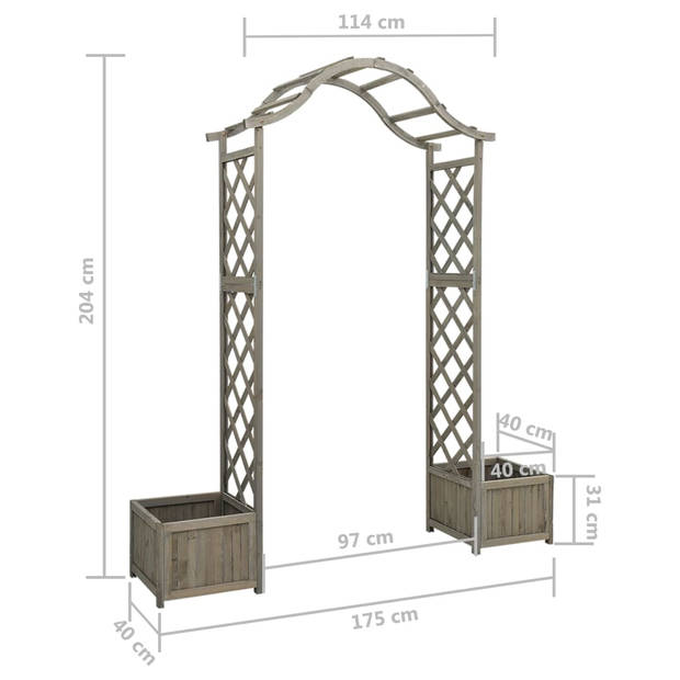 vidaXL Pergola met plantenbak massief vurenhout grijs