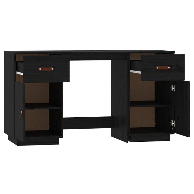 The Living Store Bureau Massief Grenenhout - 135 x 50 x 75 cm - Zwart