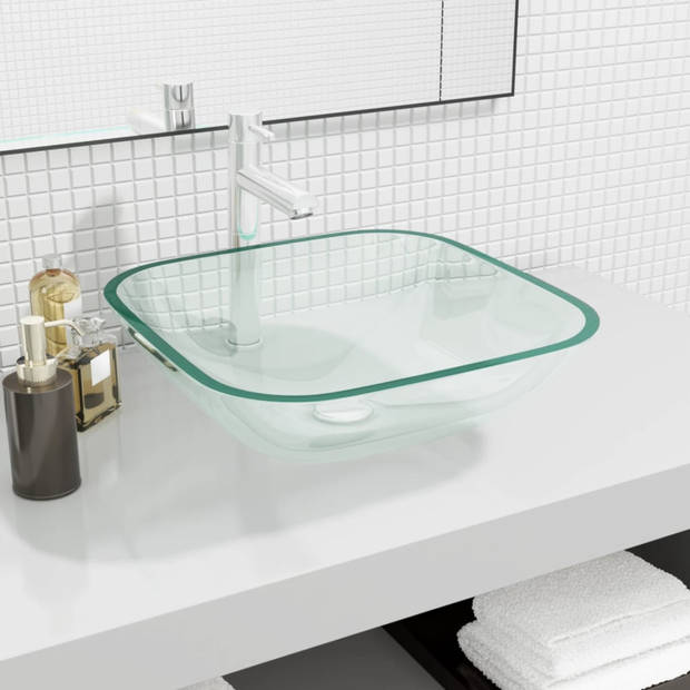 vidaXL Wasbak 42x42x14 cm glas transparant