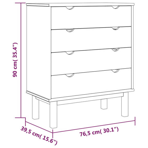 vidaXL Ladekast OTTA 76,5x39,5x90 cm massief grenenhout bruin en grijs