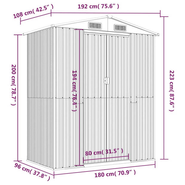 vidaXL Tuinschuur 192x108x223 cm gegalvaniseerd staal antracietkleurig