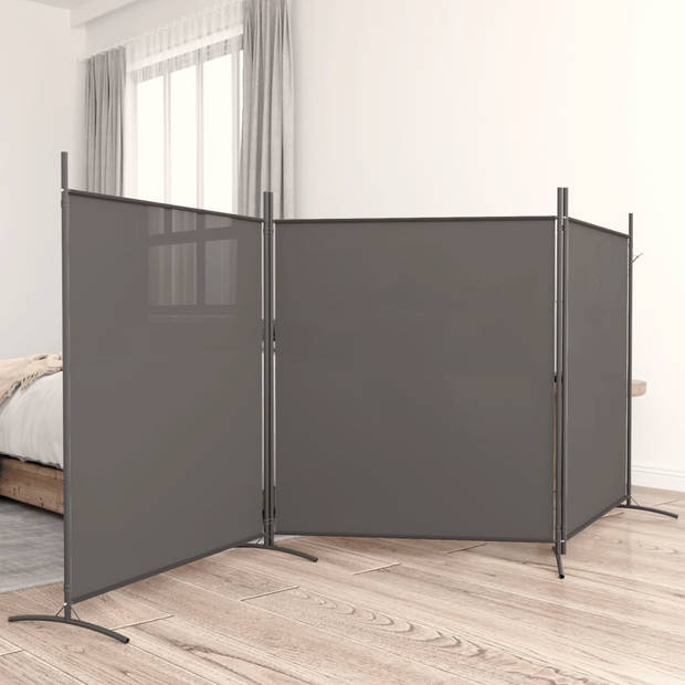 The Living Store Kamerscherm Antraciet 3 panelen - 525 x 180 cm - Duurzaam stofmateriaal - Inklapbaar