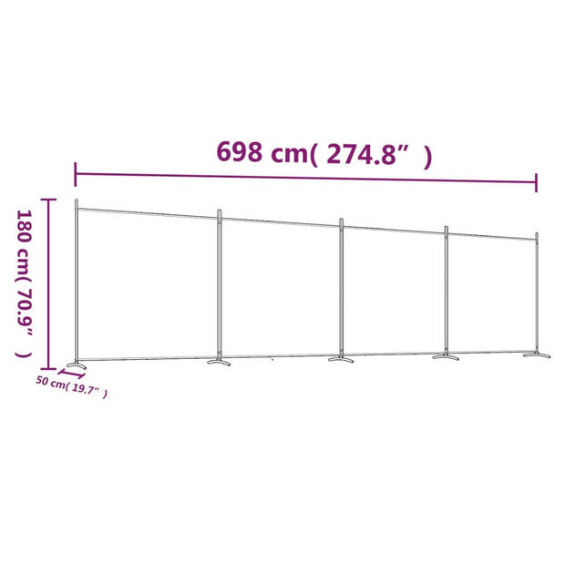 vidaXL Kamerscherm met 4 panelen 698x180 cm stof wit