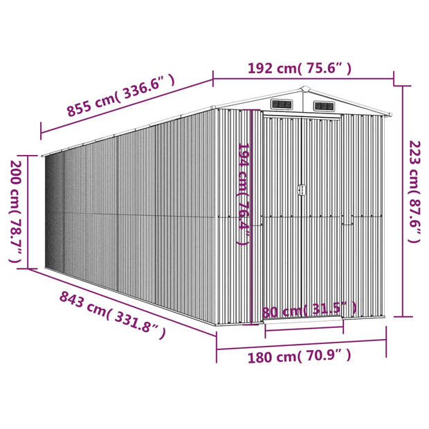 vidaXL Tuinschuur 192x855x223 cm gegalvaniseerd staal antracietkleurig