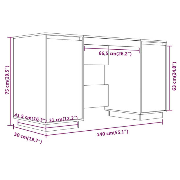 The Living Store Bureau - Klassiek - Wit - 140 x 50 x 75 cm - Massief grenenhout