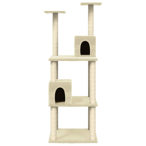 The Living Store Kattenmeubel - Sisal krabpalen - Comfortabele huisjes - 60 x 54 x 141 cm - Crème