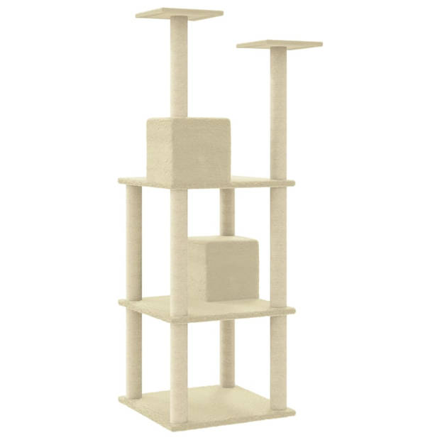 The Living Store Kattenmeubel - Sisal krabpalen - Comfortabele huisjes - 60 x 54 x 141 cm - Crème