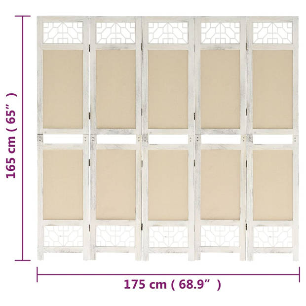 vidaXL Kamerscherm met 5 panelen 175x165 cm stof crèmekleurig