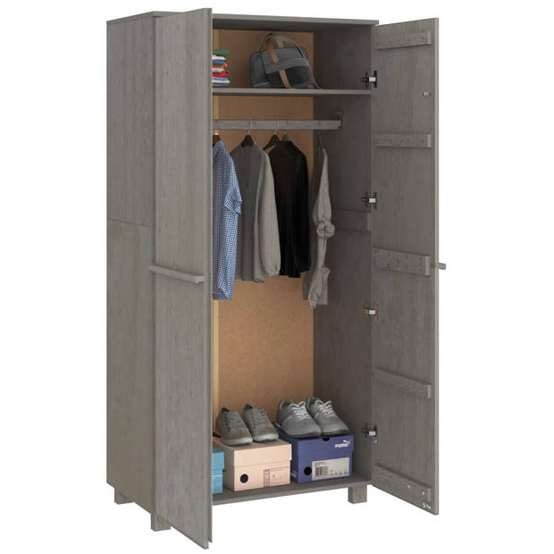 The Living Store HAMAR Garderobe - Massief grenenhout - 89 x 50 x 180 cm - Lichtgrijs