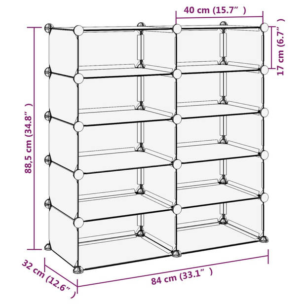 The Living Store Schoenenrek opbergoplossing - 84 x 32 x 88.5 cm - transparant - PP - staal