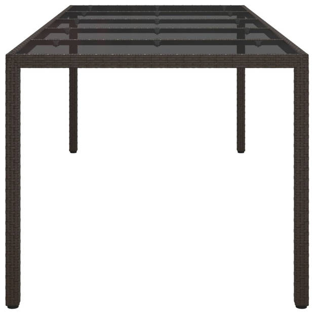 vidaXL Tuintafel 250x100x75 cm gehard glas en poly rattan bruin