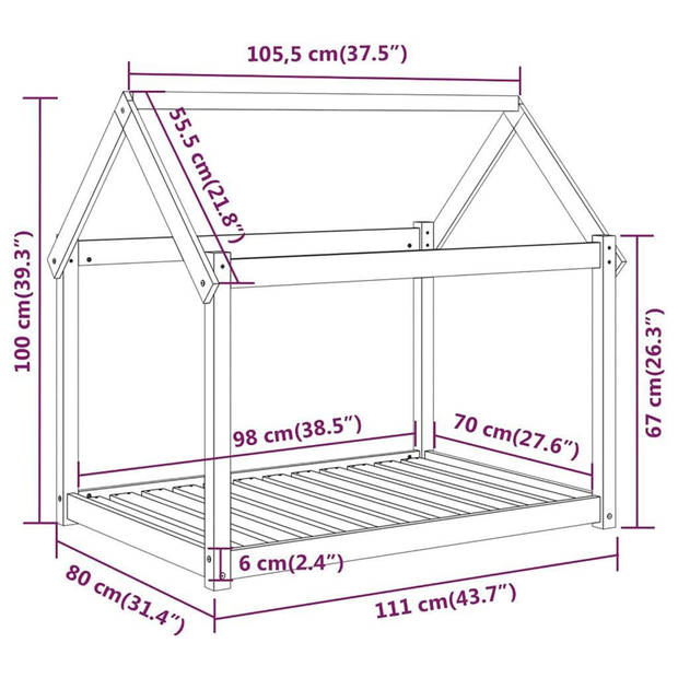 The Living Store Hondenmand Grenenhout - Grijs - 111 x 80 x 100 cm - Stabiel