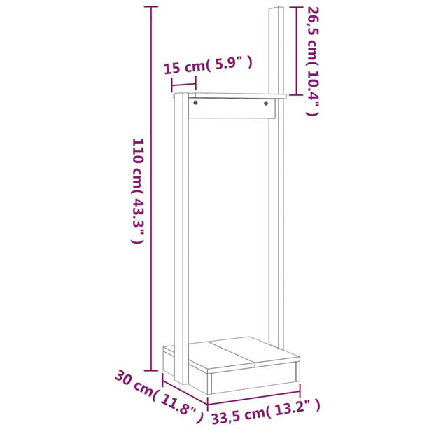 vidaXL Houtblokhouder 33,5x30x110 cm massief grenenhout