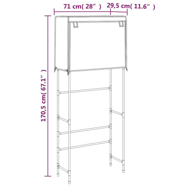 vidaXL Opbergrek voor boven wasmachine 2-laags 71x29,5x170,5 cm zwart