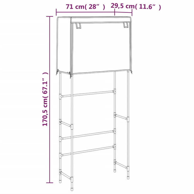 vidaXL Opbergrek voor boven wasmachine 2-laags 71x29,5x170,5 cm ijzer