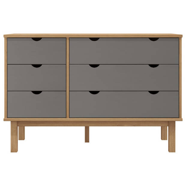 The Living Store OTTA Ladekast - 111 x 42 x 73.5 cm - Massief grenenhout - Bruin/Grijs