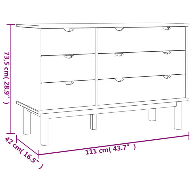 The Living Store OTTA Ladekast - 111 x 42 x 73.5 cm - Massief grenenhout - Bruin/Grijs