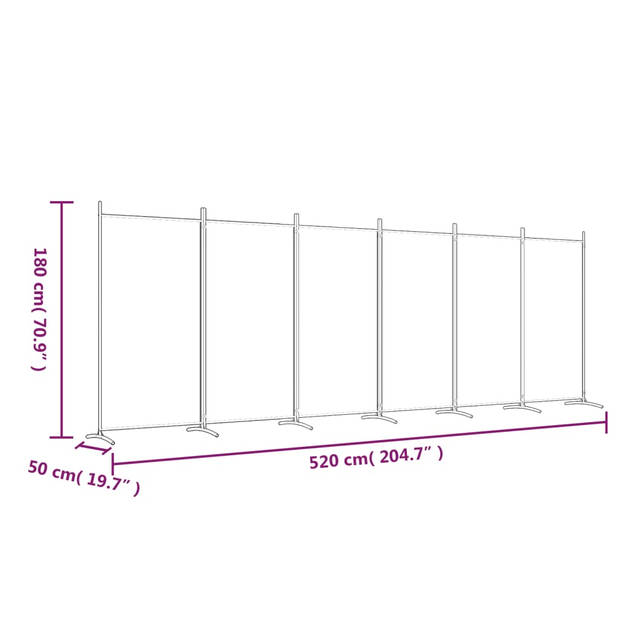 vidaXL Kamerscherm met 6 panelen 520x180 cm stof antracietkleurig