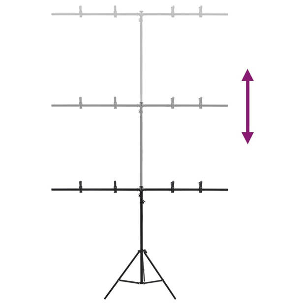 vidaXL Achtergrondstandaard T-vormig 151x60x(70-200) cm zwart