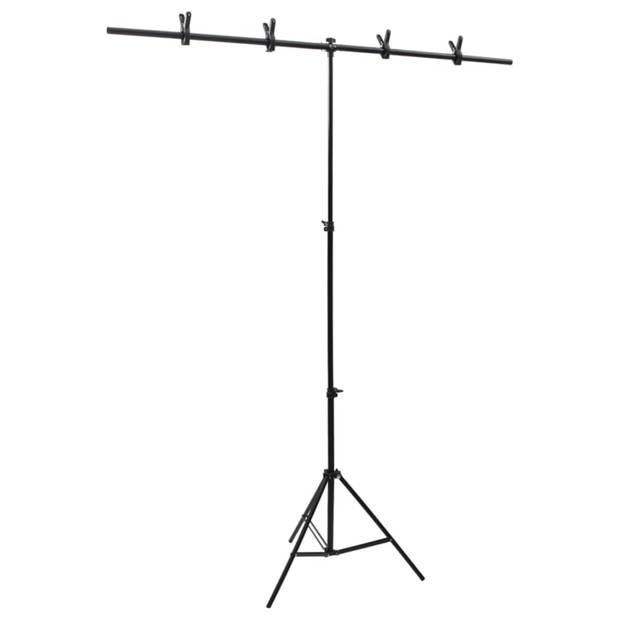 vidaXL Achtergrondstandaard T-vormig 151x60x(70-200) cm zwart