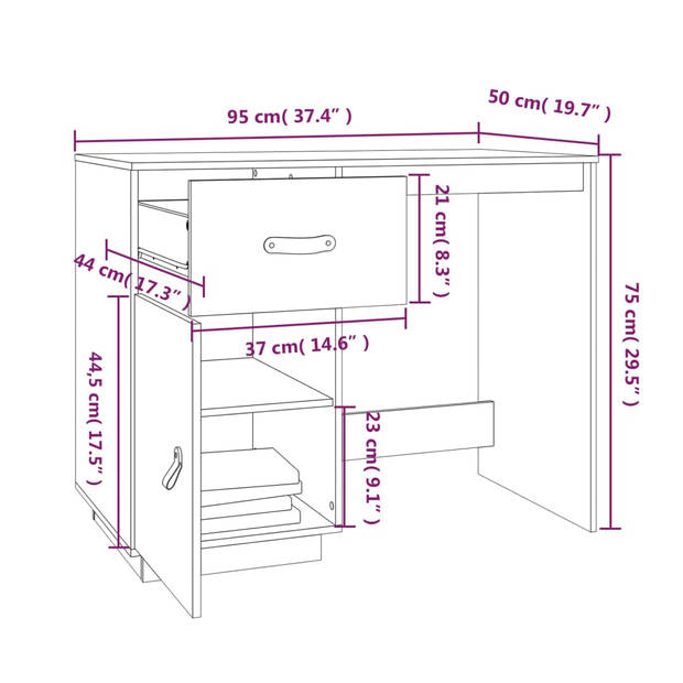 The Living Store Bureau - Bureau - 95x50x75 cm - Massief grenenhout