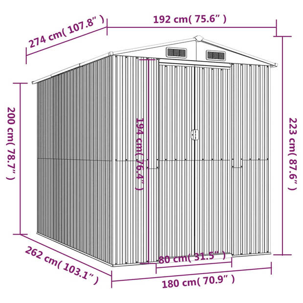 vidaXL Tuinschuur 192x274x223 cm gegalvaniseerd staal lichtbruin