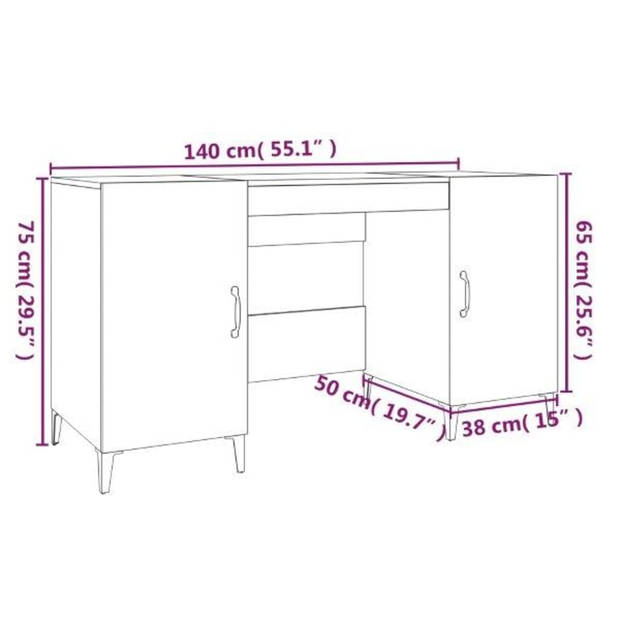 The Living Store Bureau Industrieel - 140 x 50 x 75 cm - Bruineiken