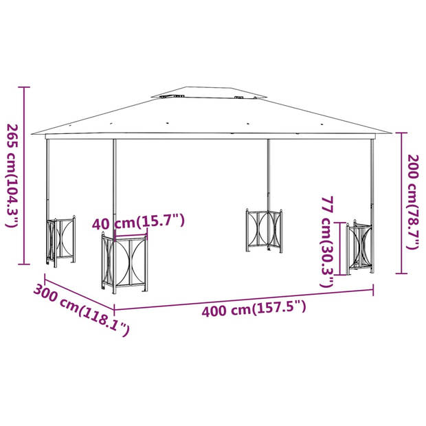 vidaXL Prieel met zijwanden en dubbel dak 3x4 m antracietkleurig