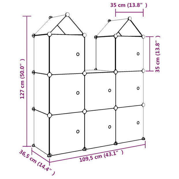 The Living Store Opbergkast Kubus - 109.5x36.5x127 cm - Blauw - PP en Staal