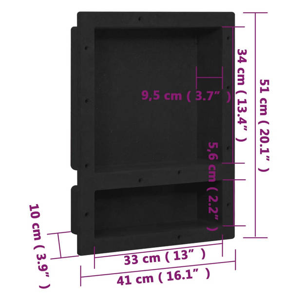 vidaXL Douchenis met 2 vakken 41x51x10 cm matzwart