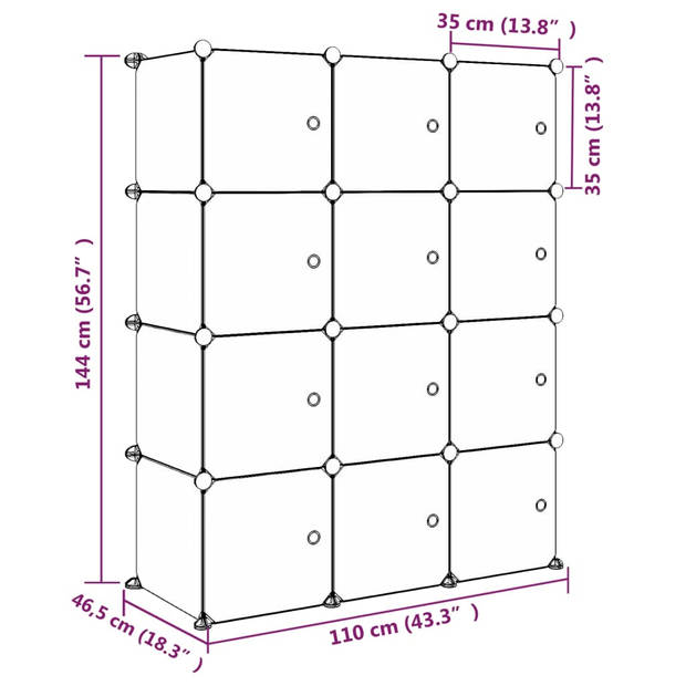 The Living Store Opbergkast Kinderen Kunststof - 110x46.5x144 cm - Roze