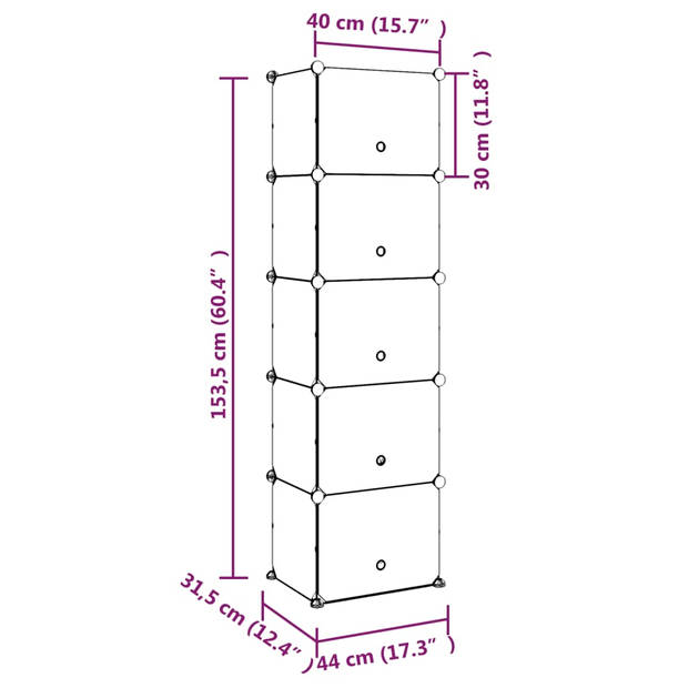 vidaXL Schoenenrek 44x31,5x153,5 cm polypropeen transparant