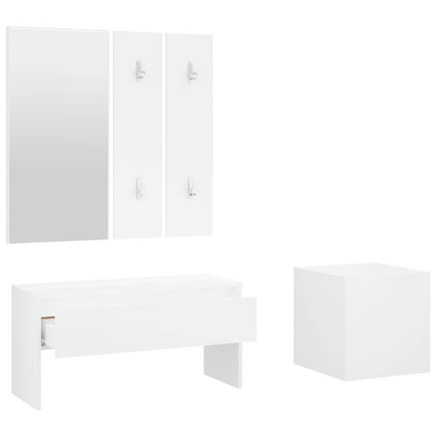 The Living Store Hallway Set White Wood - 80 x 30.5 x 40 cm - Storage Bench with Mirror - Coat Hooks - and Plant Box